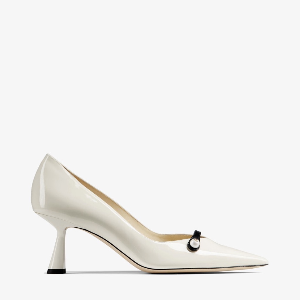 Jimmy Choo Latte Patent Pointed Pumps With Pearl Detail